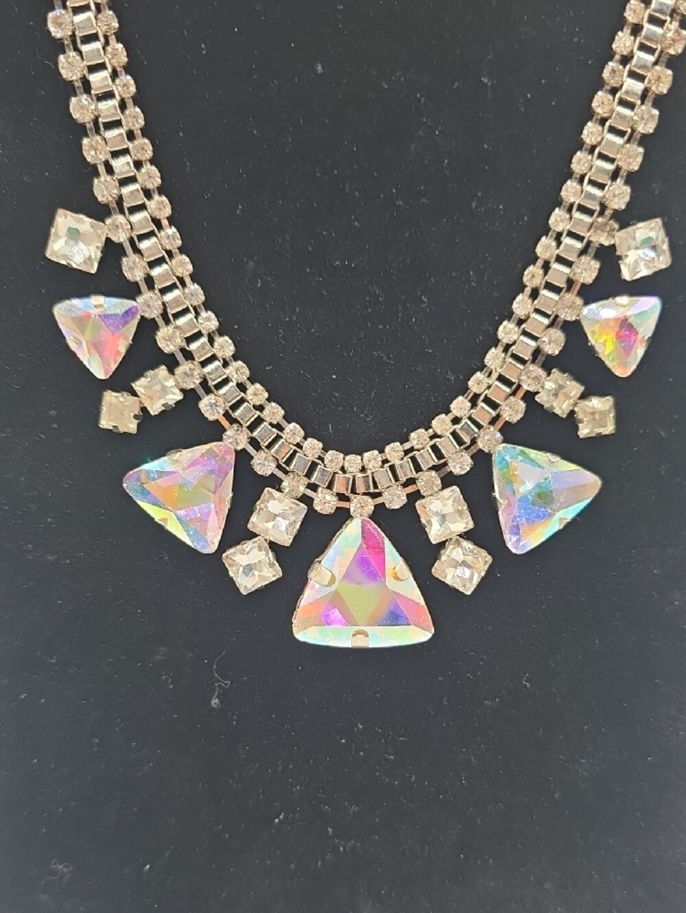 PRISM Silver-tone Necklace with Aurora Triangular Crystals - Vintage - Picture 12 of 15